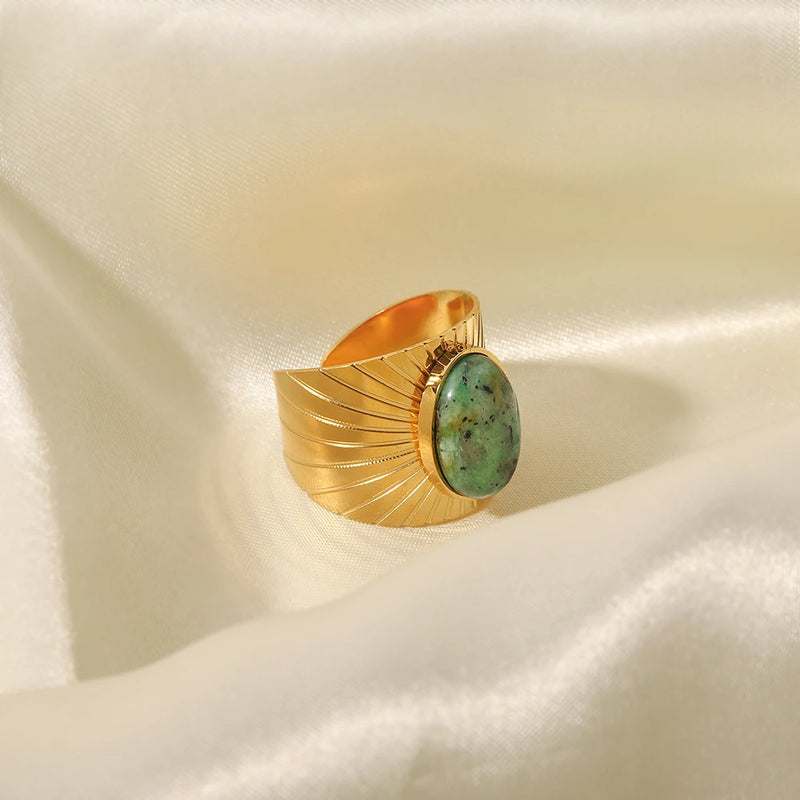 gold plated turquoise stone adjustable ring, view 7 - MRSLM
