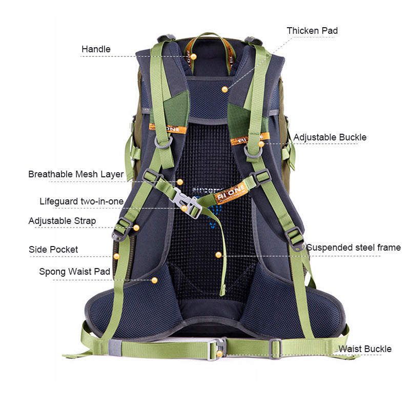 outdoor climbing backpack with raincover, view 13 - MRSLM