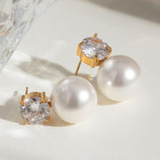 Gold plated vintage pearl and zircon earrings - MRSLM