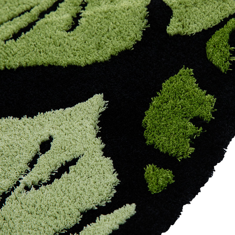 round green monstera leaf plush rug, view 5 - MRSLM
