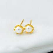 S925 silver flower pearl stud earrings, view 3 - MRSLM