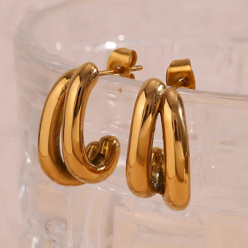 double layer banana shaped gold earrings, view 4 - MRSLM