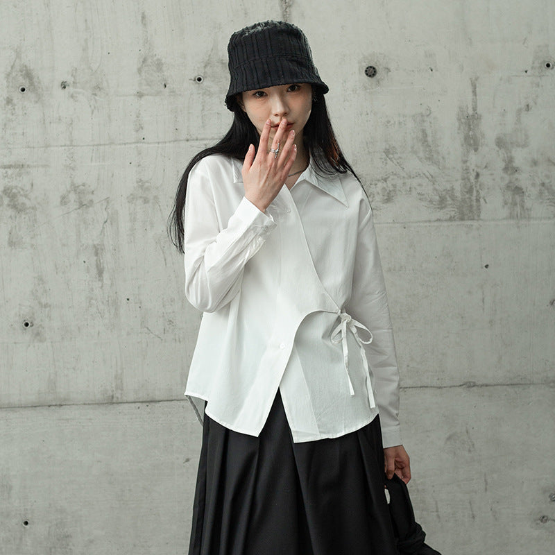 side lace-up waist loose shirt, view 3 - MRSLM