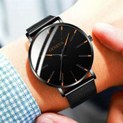 men's ultra thin black quartz watch, view 3 - MRSLM