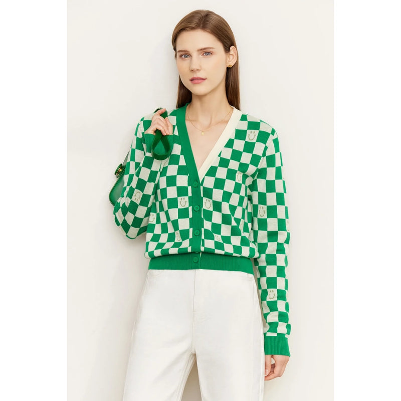 women's plaid v-neck cardigan, view 5 - MRSLM