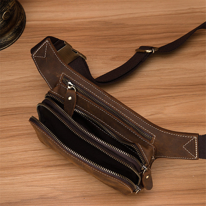 Top layer cowhide men's sports waist bag, view 3 - MRSLM
