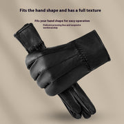 Fleece-lined sheepskin leather gloves, view 5 - MRSLM