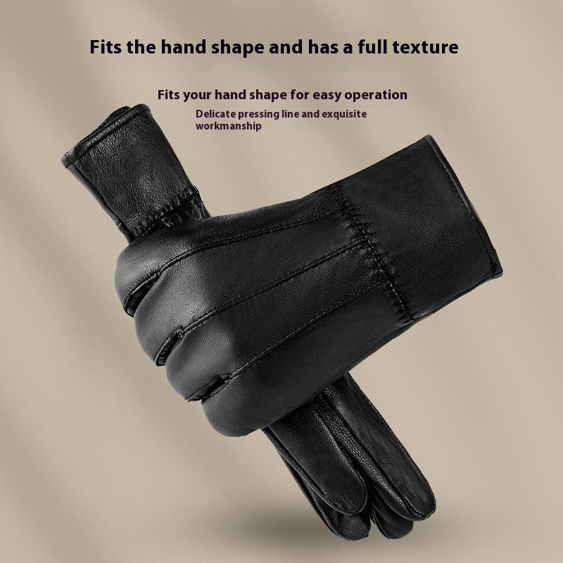 Fleece-lined sheepskin leather gloves, view 5 - MRSLM
