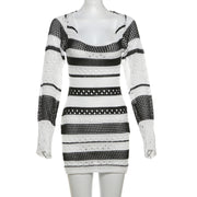 knitted striped long sleeve dress, view 4 - MRSLM