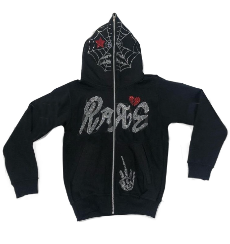 rhinestone print hooded zip cardigan, view 11 - MRSLM