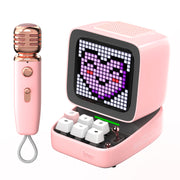 bluetooth speaker with karaoke mic and pixel art display, view 2 - MRSLM