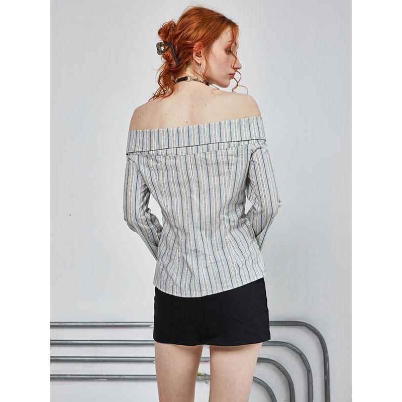striped off shoulder blouse, view 3 - MRSLM