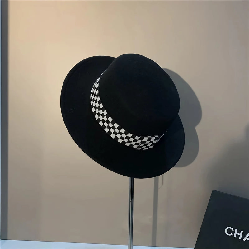 checkerboard wool fedora hat, view 4 - MRSLM