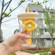 flower glass cup with lid, straw and infuser, view 2 - MRSLM