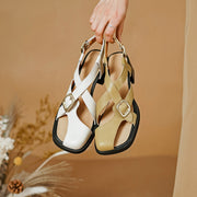 retro square heel leather sandals, view 18 - MRSLM