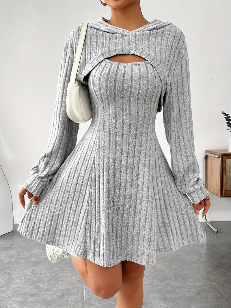 hooded shawl vest and short skirt set, view 7 - MRSLM