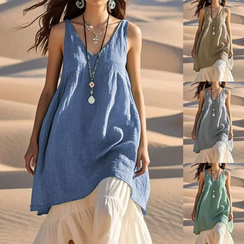 sleeveless v-neck beach dress - MRSLM