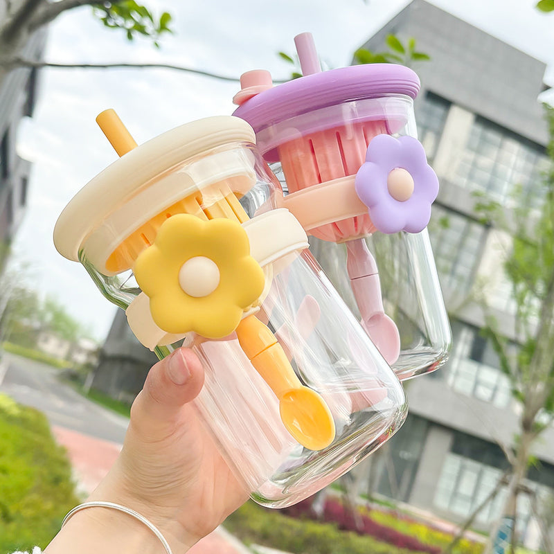 flower glass cup with lid, straw and infuser, view 6 - MRSLM