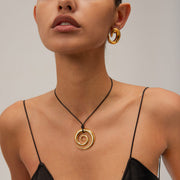 gold spiral circle pendant necklace, view 6 - MRSLM
