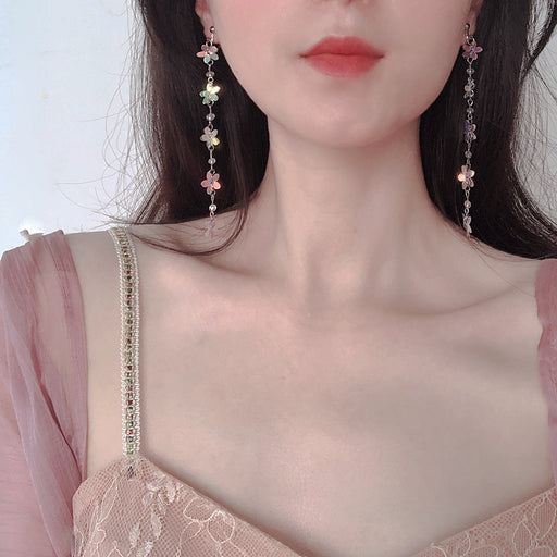 colorful flower long tassel earrings - MRSLM