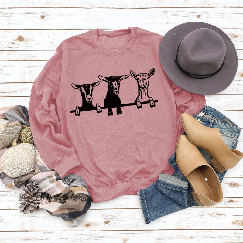 cute alpaca print crew neck sweatshirt, view 5 - MRSLM