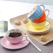 bone china pumpkin coffee cup and saucer, view 3 - MRSLM