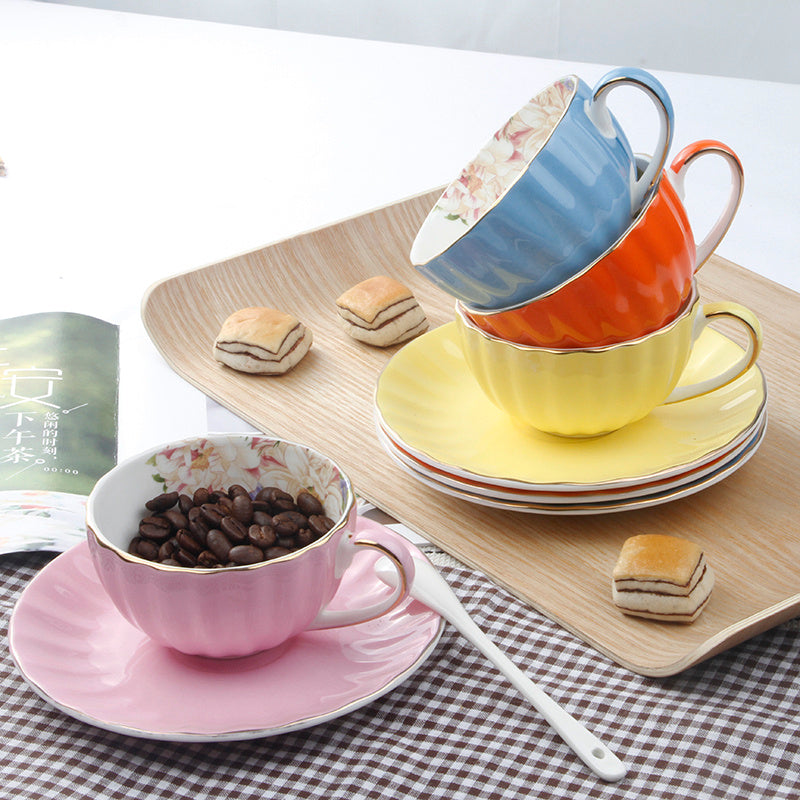 bone china pumpkin coffee cup and saucer, view 3 - MRSLM