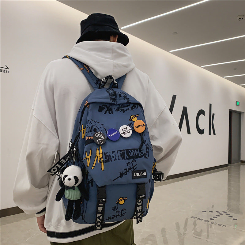 Large graffiti print backpack, view 7 - MRSLM
