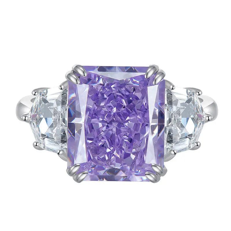 silver square high carbon stone ring, view 2 - MRSLM