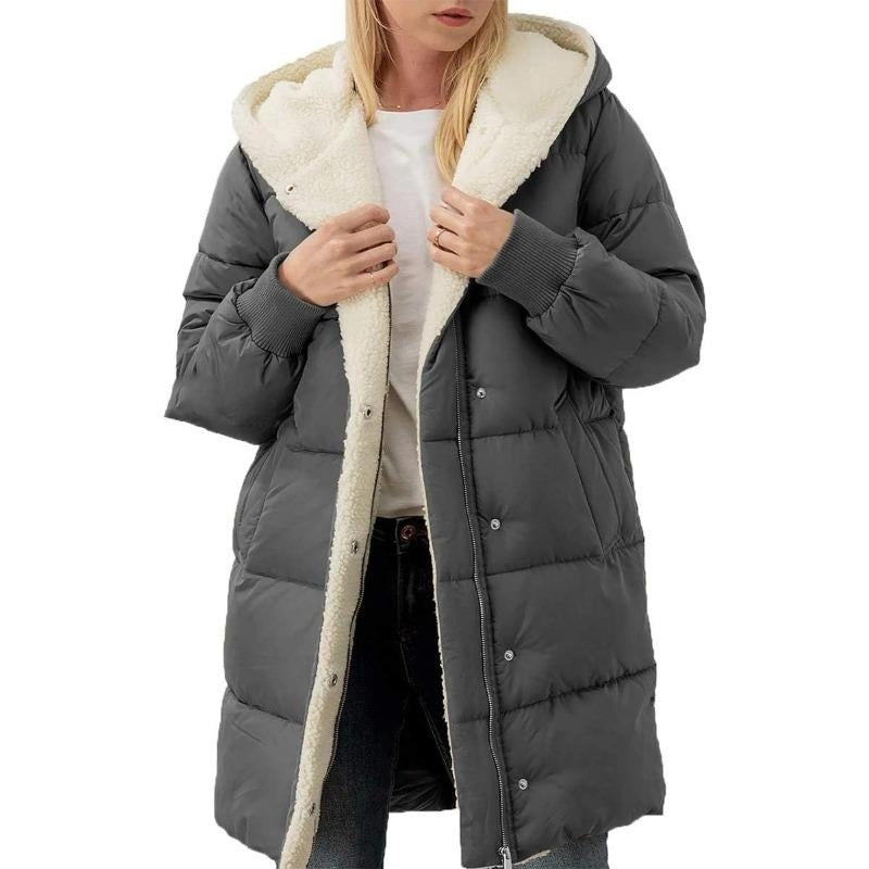 Solid Color Hooded Cotton Jacket Long Sleeve Double-sided Velvet Slim Elegant Cardigan Coat