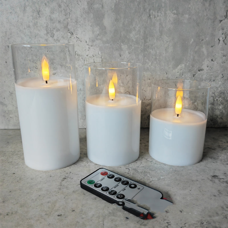 Flameless LED candles in glass, set of 3, view 16 - MRSLM