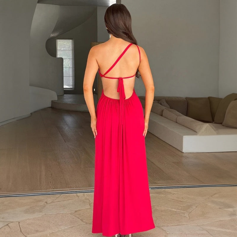 lace-up backless slit maxi dress, view 3 - MRSLM