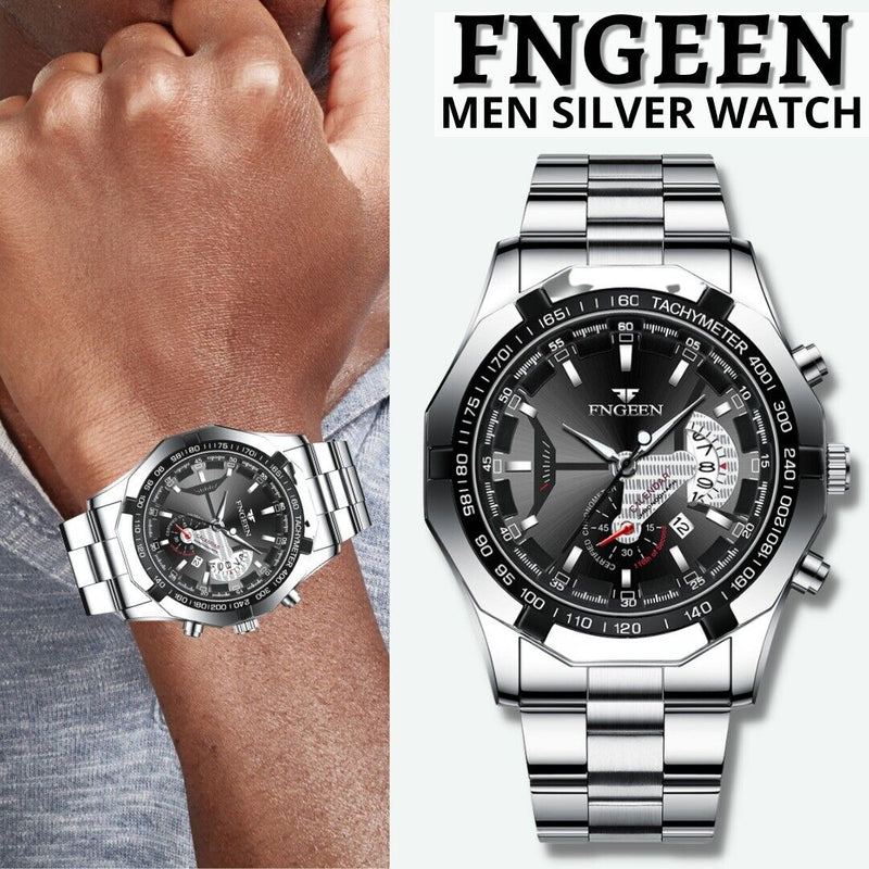 classic silver men's quartz watch, view 7 - MRSLM
