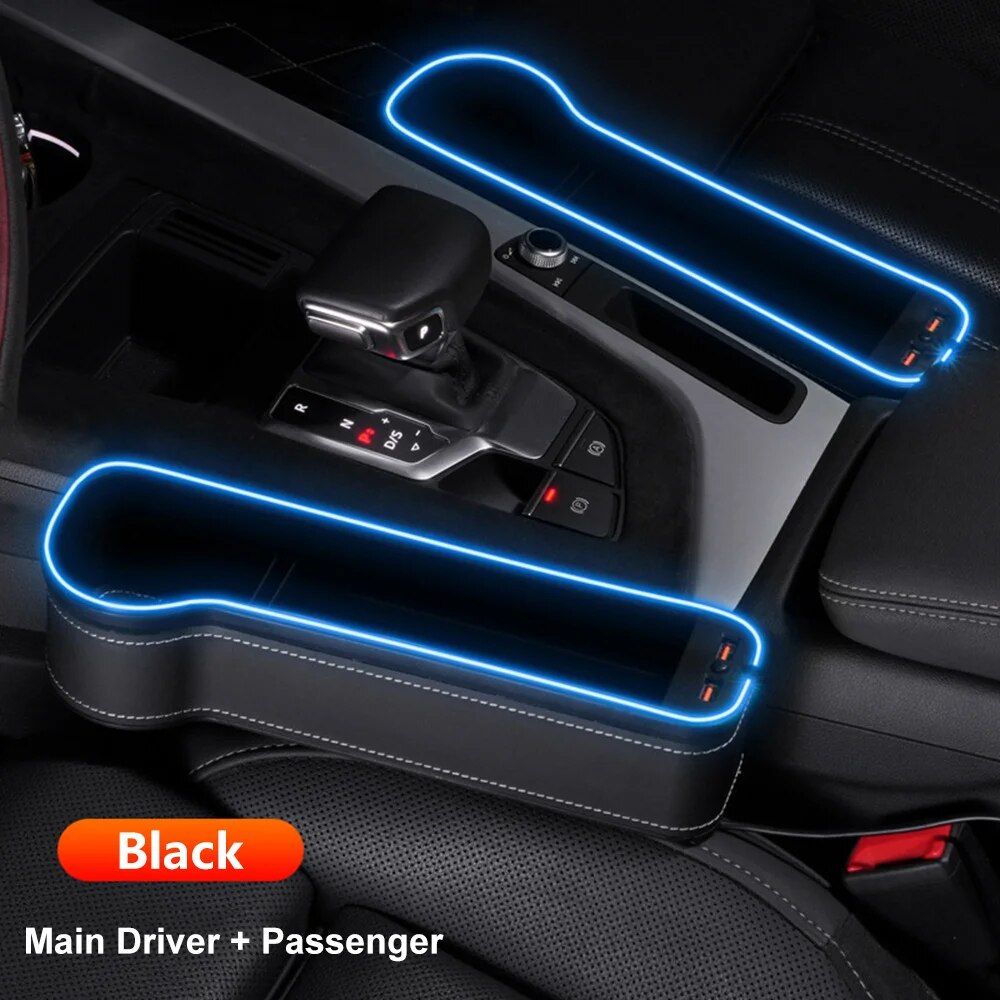 LED Illuminated Car Seat Gap Organizer with Dual USB Charger