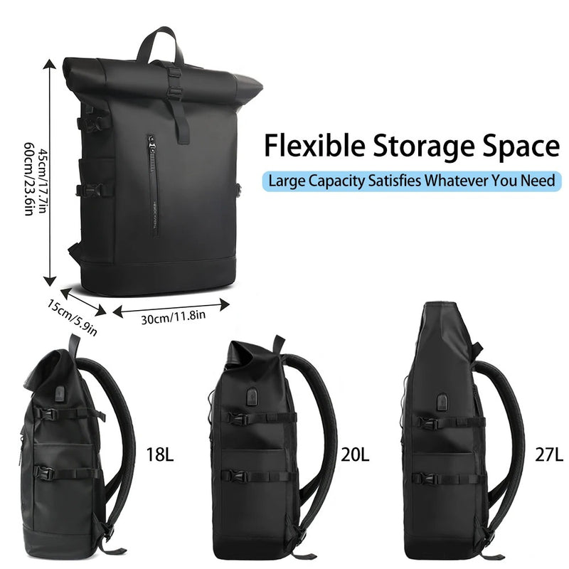 expandable roll-top laptop backpack, view 7 - MRSLM
