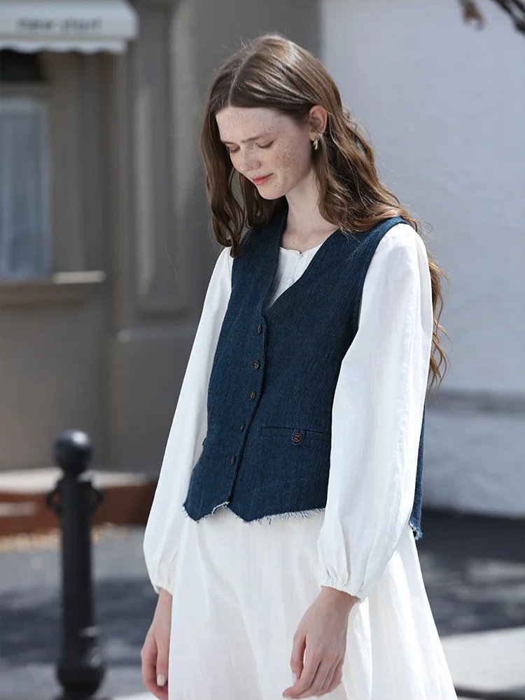 women's cotton linen vest, view 3 - MRSLM