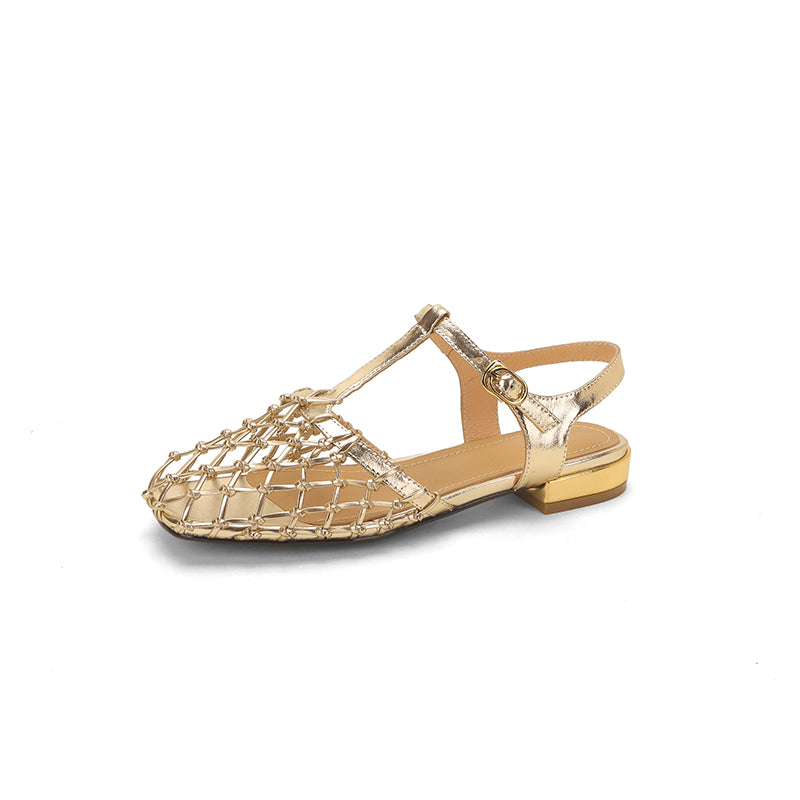 summer leather gladiator sandals with low heel, view 7 - MRSLM