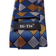 blue and gold plaid silk necktie set for men, view 5 - MRSLM