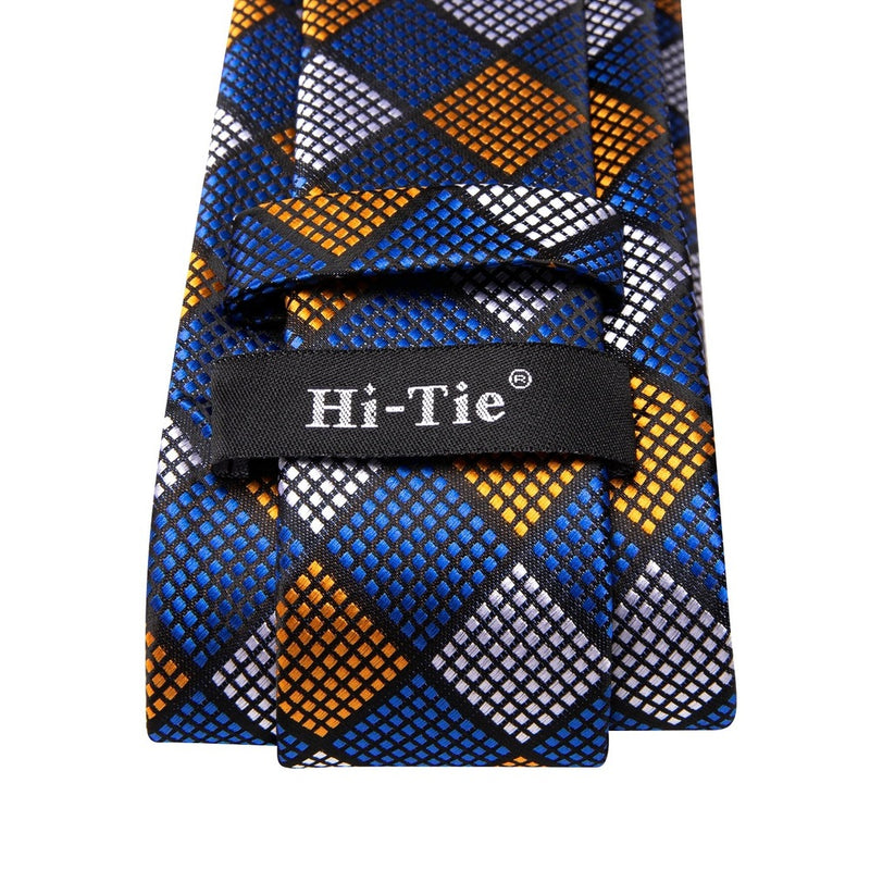 blue and gold plaid silk necktie set for men, view 5 - MRSLM