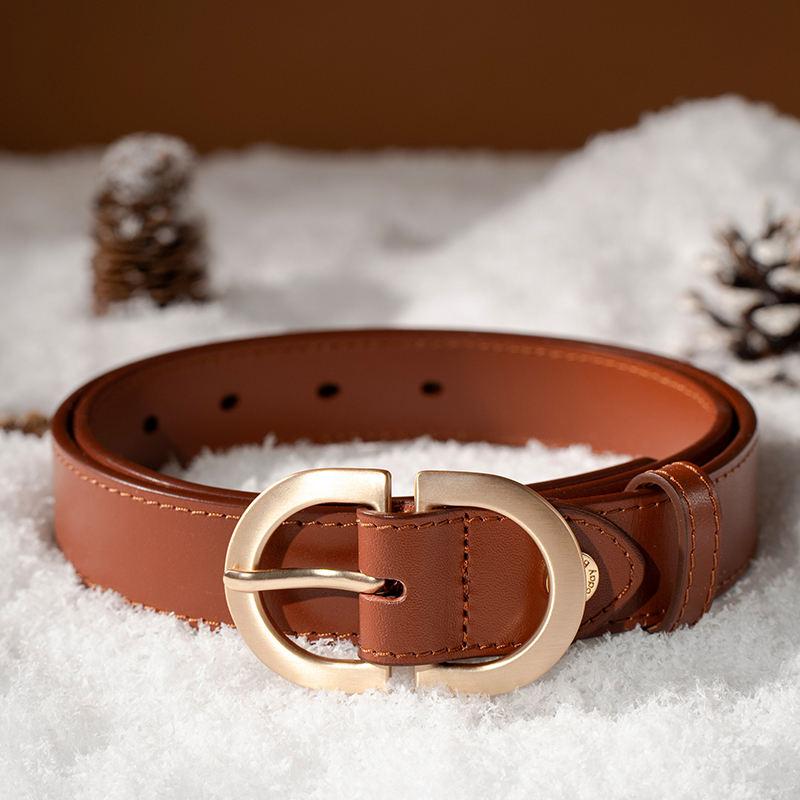 Women's cow leather belt with retro oval buckle, view 5 - MRSLM