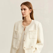 elegant crewneck beaded buckle jacket, view 5 - MRSLM