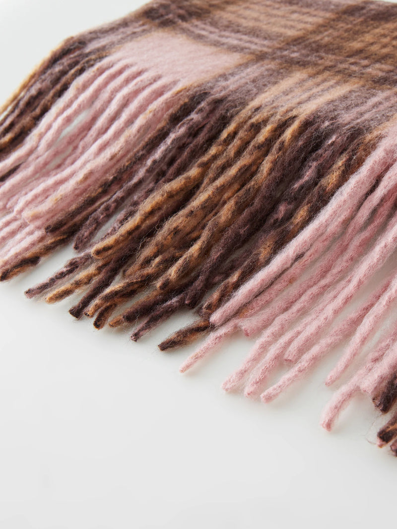 pink plaid tassel scarf, view 6 - MRSLM