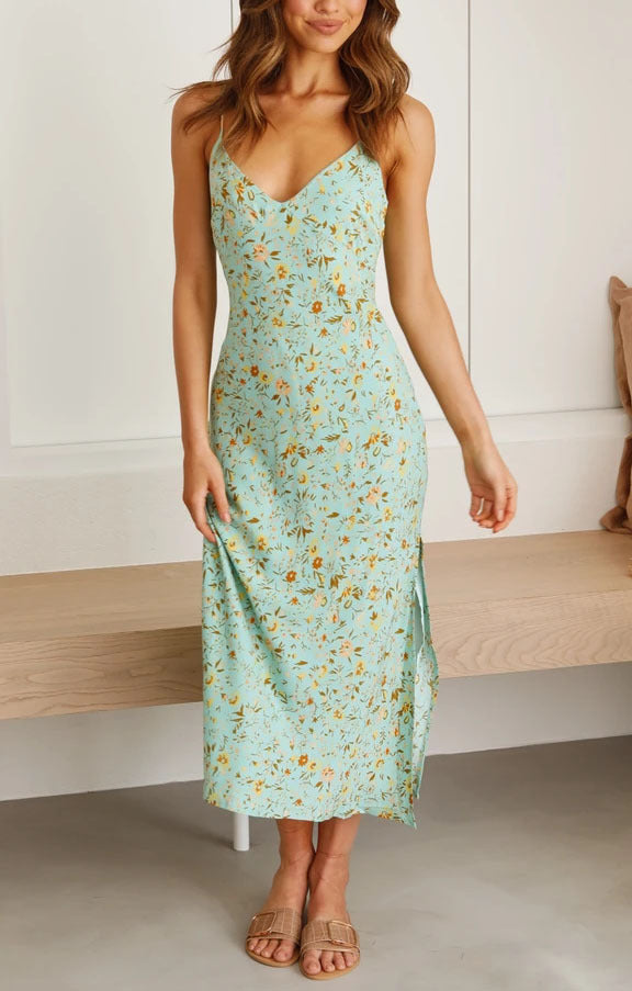 summer floral split dress, view 6 - MRSLM