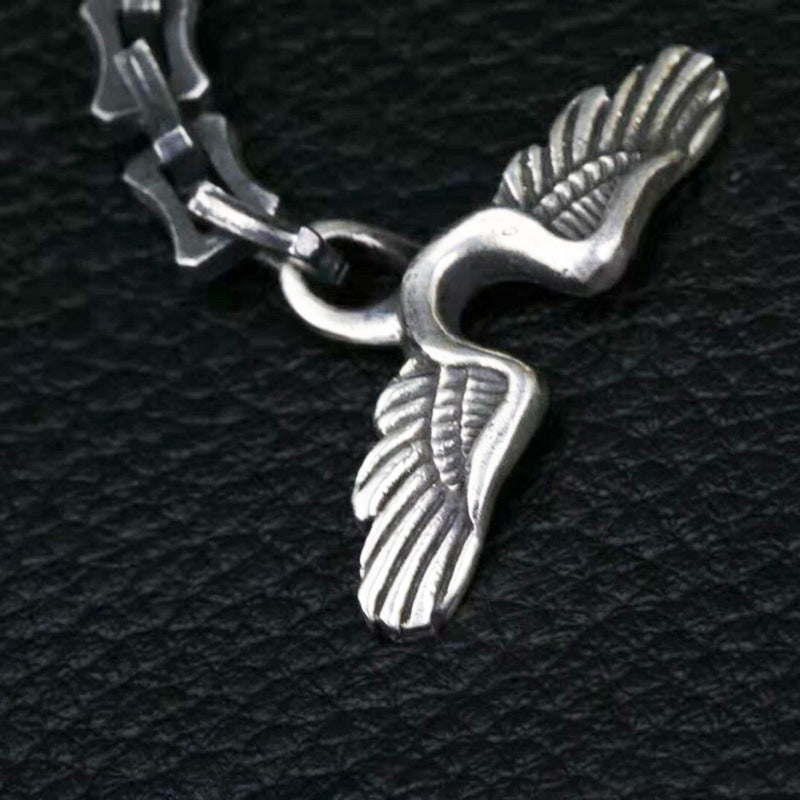 vintage raven head silver bracelet, view 4 - MRSLM