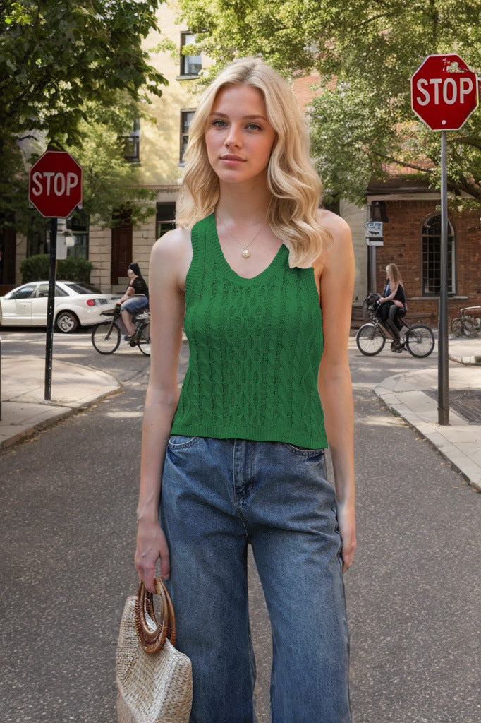 Women's V-neck knitted tank vest, view 7 - MRSLM