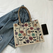 linen button vintage floral handbag, view 3 - MRSLM
