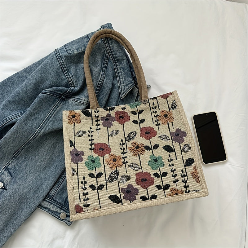 linen button vintage floral handbag, view 3 - MRSLM