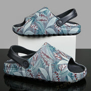 men's leaf print plastic sandals, view 3 - MRSLM