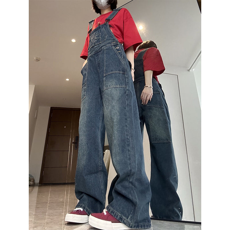 vintage wide leg suspender pants, view 5 - MRSLM