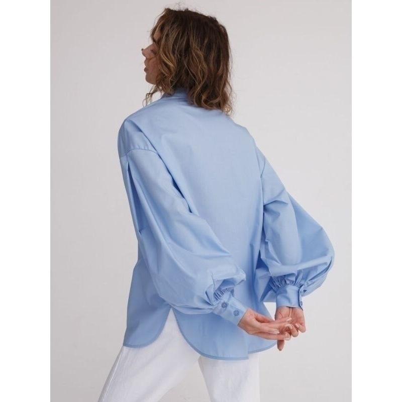 women's cotton lantern sleeve blouse, view 7 - MRSLM